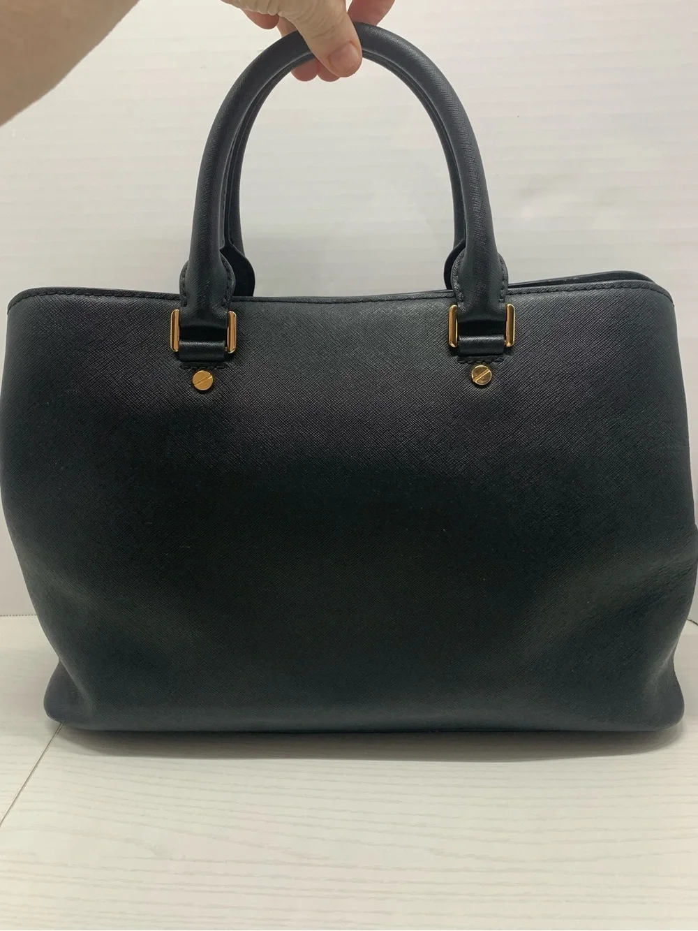 Michael Kors Savannah Black Saffiano Leather Satchel Gold Hardware